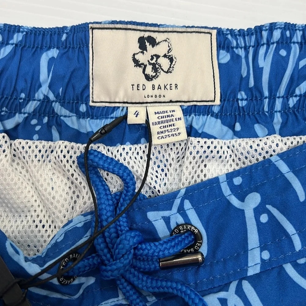 NWT Ted Baker London Ryburn Paisley Printed Swim Shorts Mid Blue Recycled Polyes